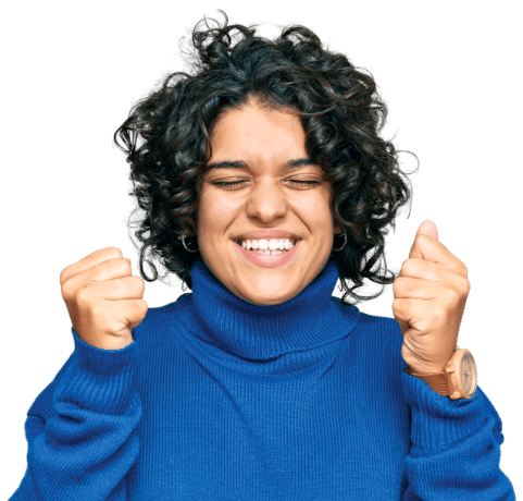 Woman Blue Sweater Hands Head Confused